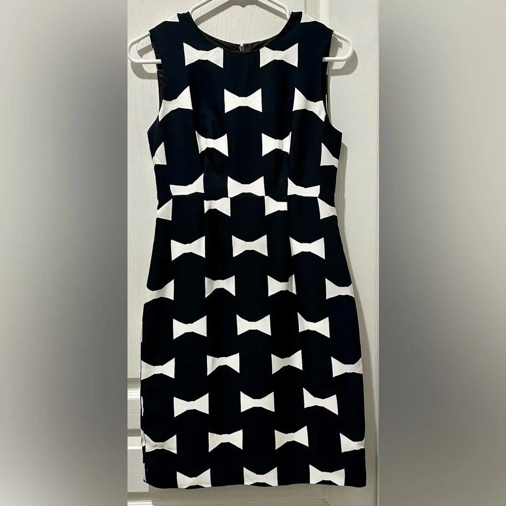 Kate Spade Sleeveless Cora Bow Tie Print Sheath Dress Black/White